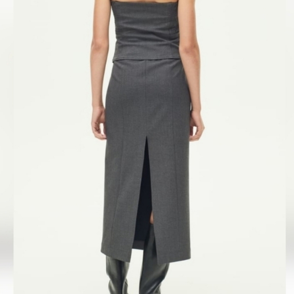 NWT ZARA ZW COLLECTION GRAY MIDI ZIPPER DETAILS PENCIL SKIRT WITH SLIT - Picture 4 of 10